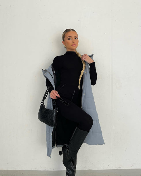 RISING WOMEN’S QUILT HOODED LONG JACKET - GREY